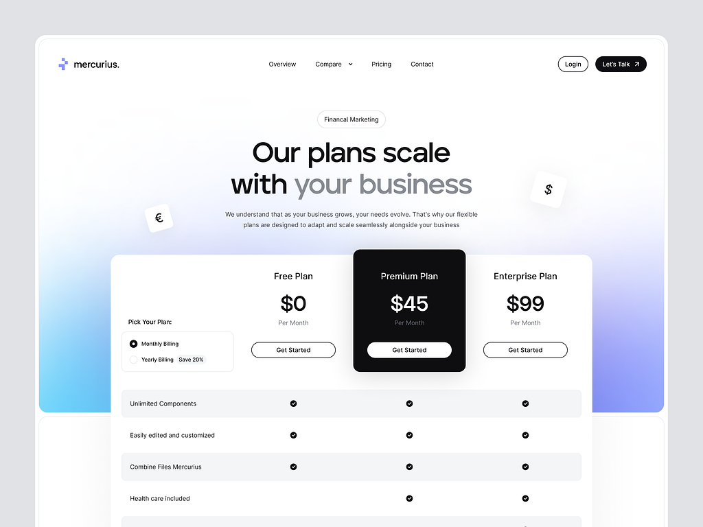 pricing page design
