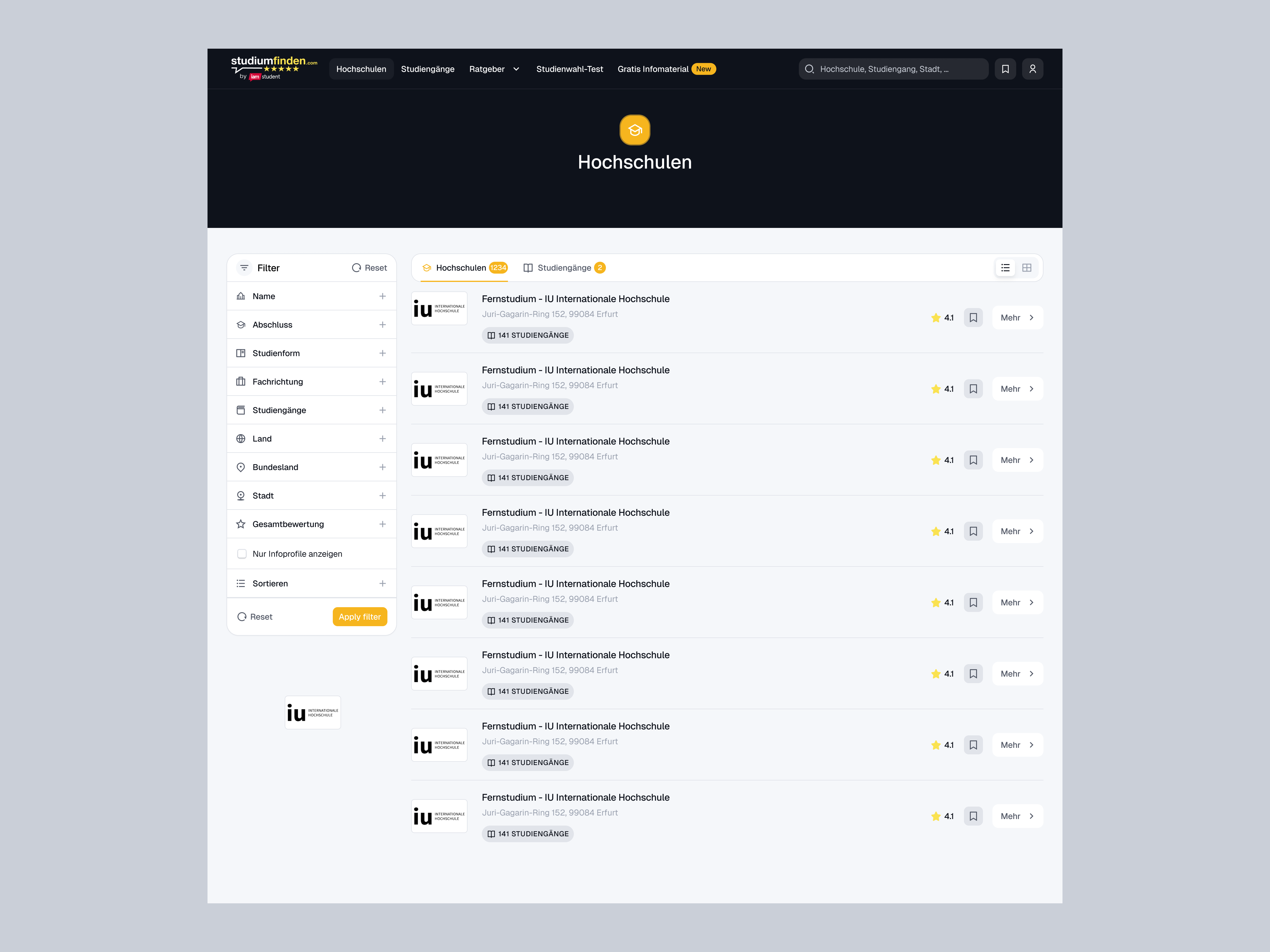 Universities / List View ai app design generate grid list minimal mobile school system tool ui university ux view web