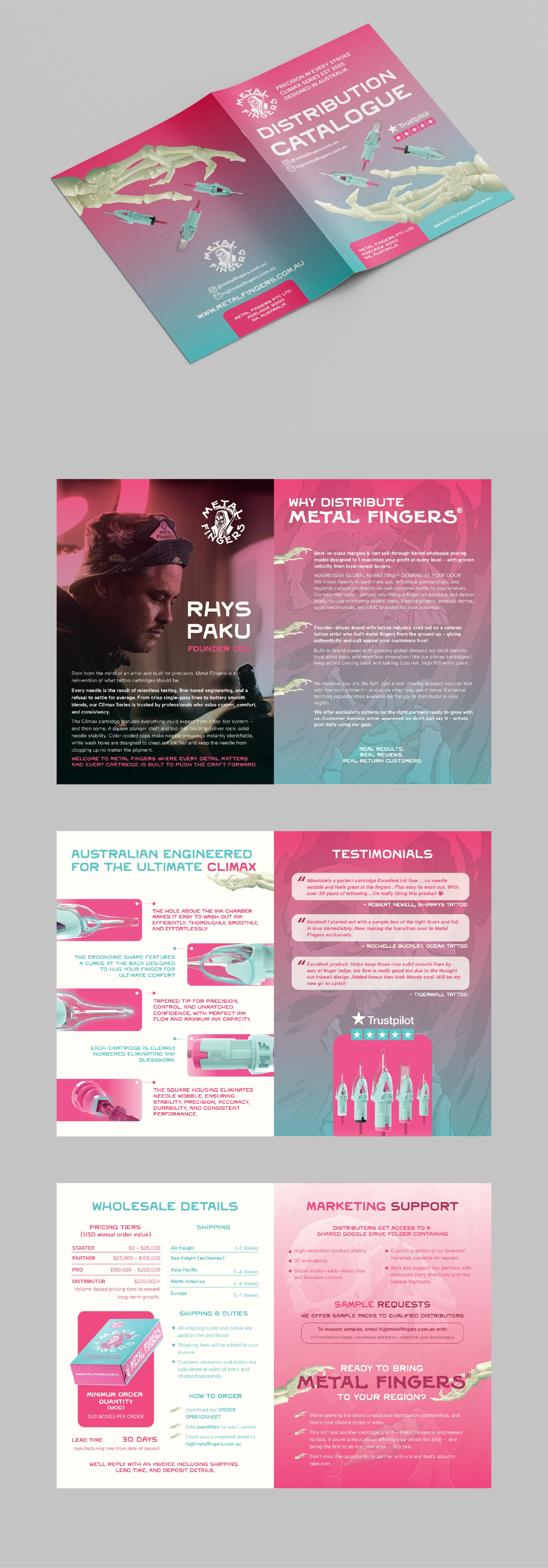 MetalFingers Distribution Catalogue branding brochure catalogue clean colorful design dopamine industry marketing tattoo