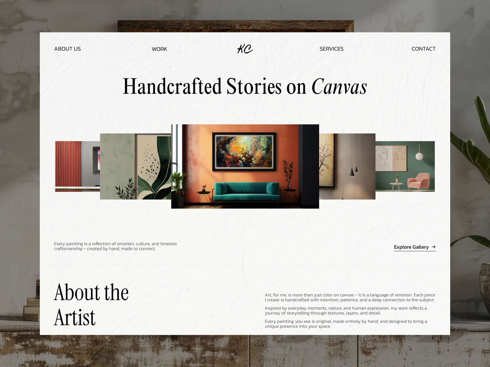 KC Art Gallery animation artist website branding clean ui elegant frontend gallery hover effect landing page logo minimalist portfolio premium typography ui user interface ux design visual desgin web design web development