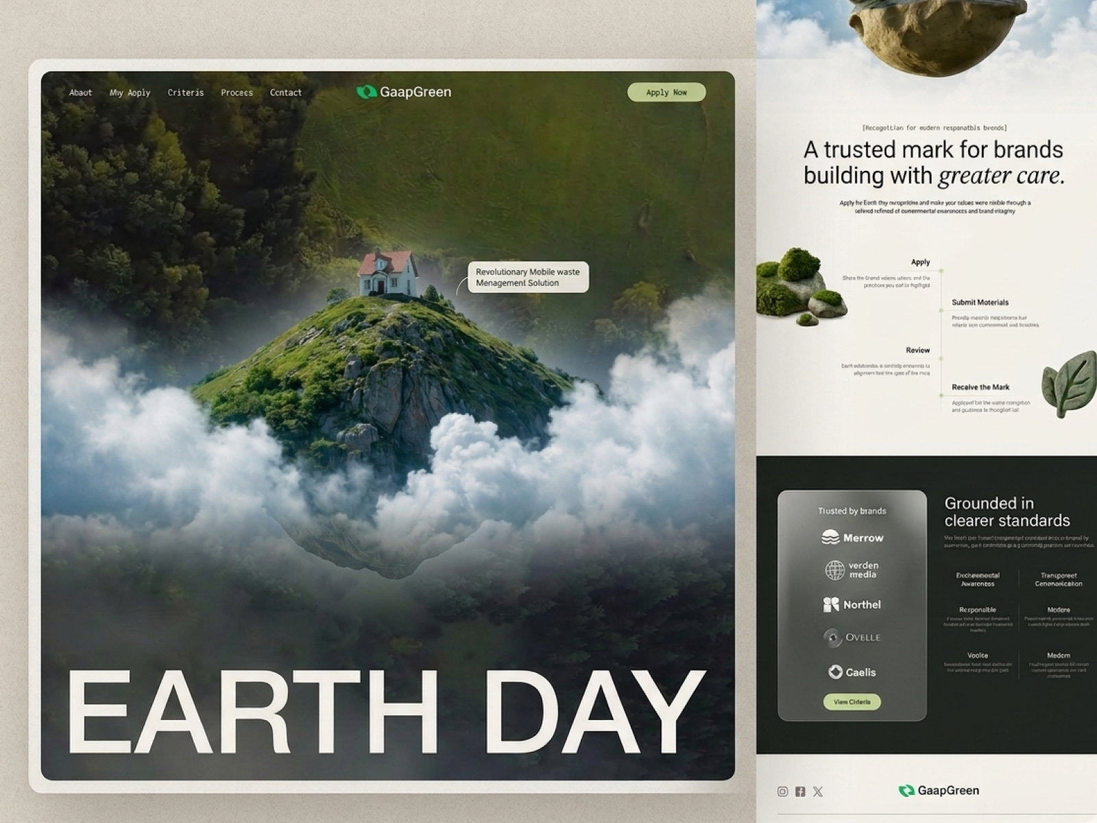 Earth Day Landing Page | Eco Platform UI- Web Design brand landing page earth day eco design eco website editorial design green ui hero section landing page minimal design minimal web ui nature inspired product design sustainability typography ui ui design ux design visual storytelling web concept web design web ui concept