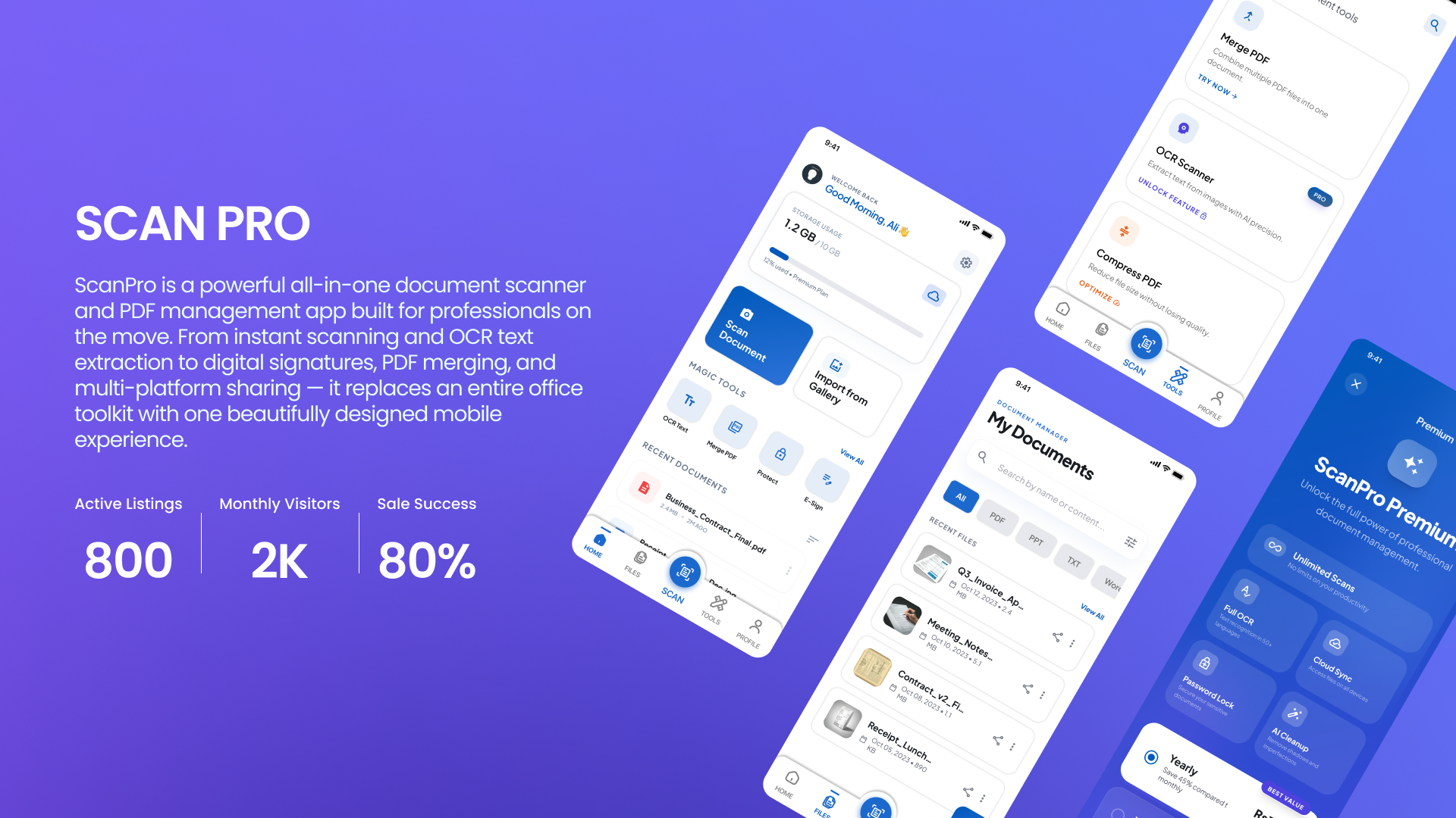 ScanPro — All-in-One Document Scanner & PDF Management App 3d animation branding design design system document management figma graphic design logo mobile app design motion graphics ocr app pdf scanner productivity ux saas mobile subscription ux ui utility app