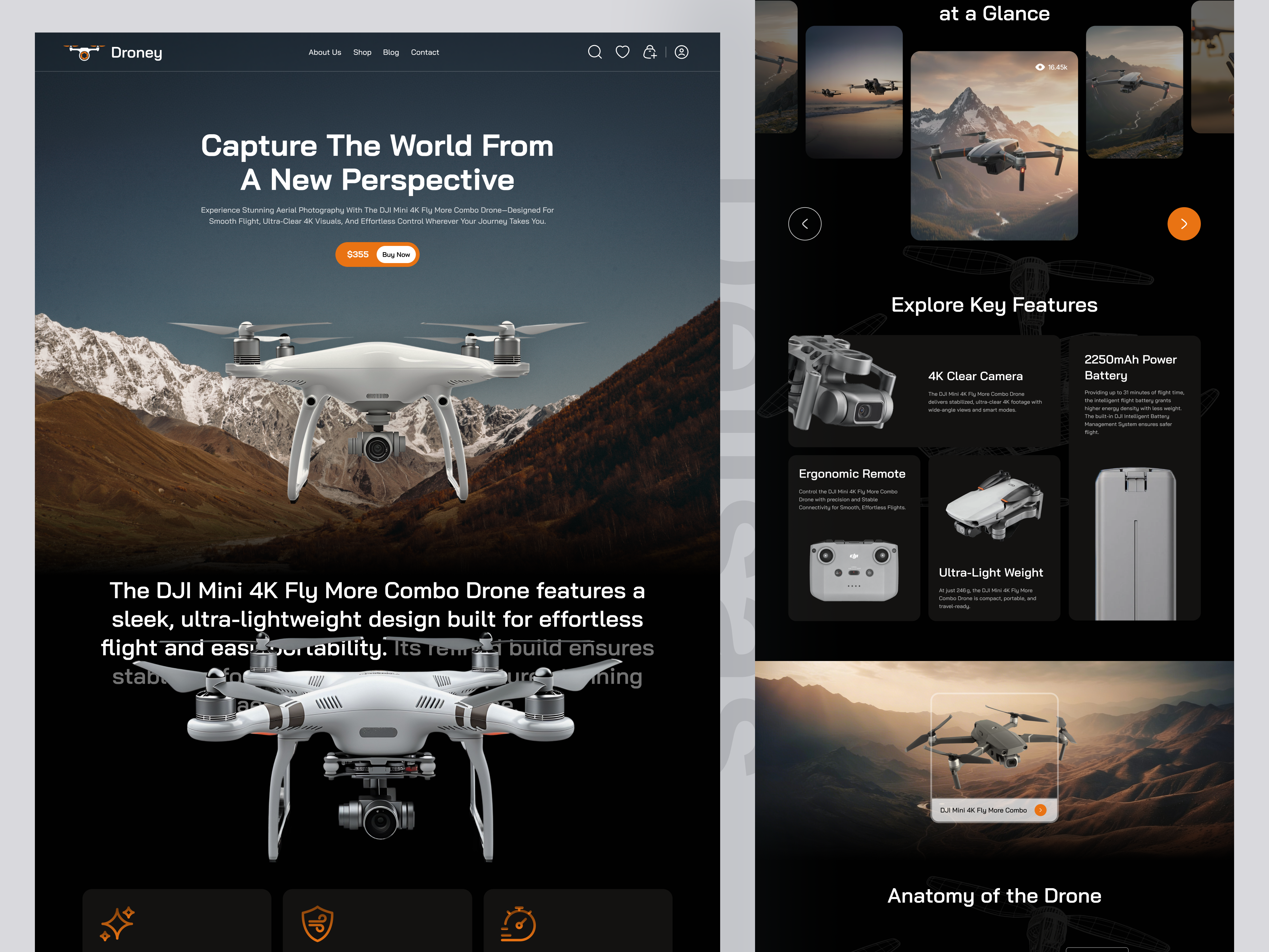 Drone Website UI/UX clean ui drone drone landing page drone uiux drone website gadget landing page landing page design modern ui product landing page uiux ux web design website website design