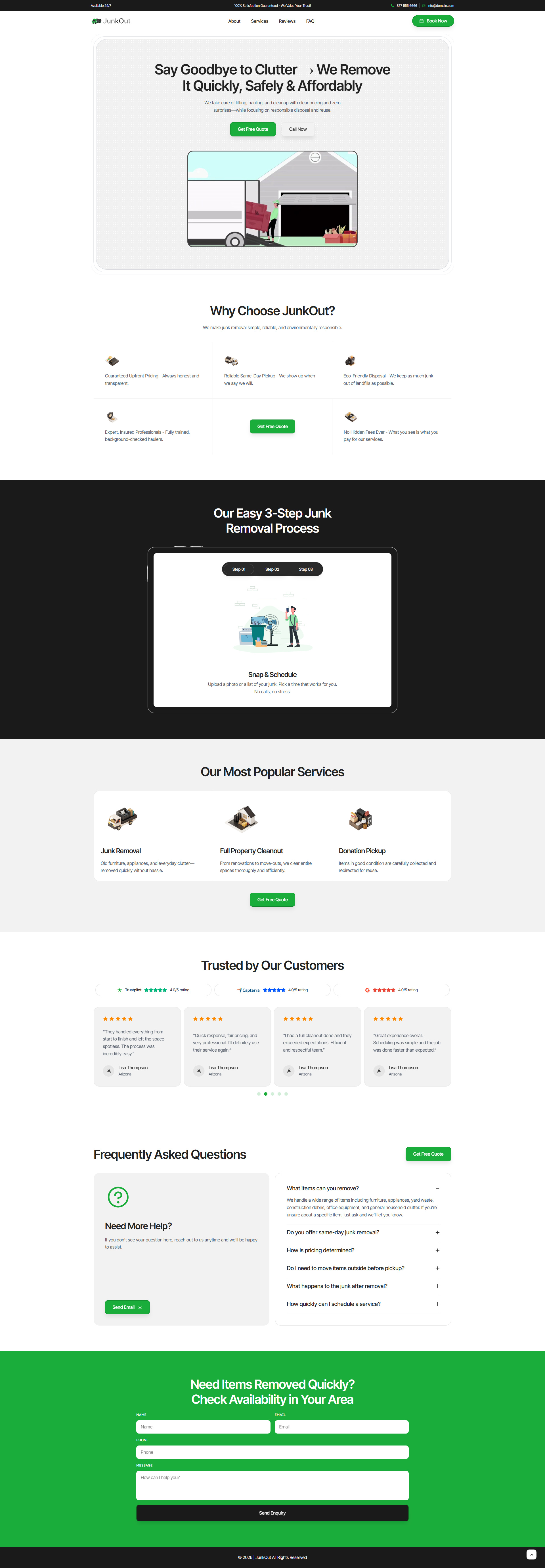 JunkOut – Junk Removal Lead Generation Landing Page junk junkcleaner removal rubbish removal waste removal