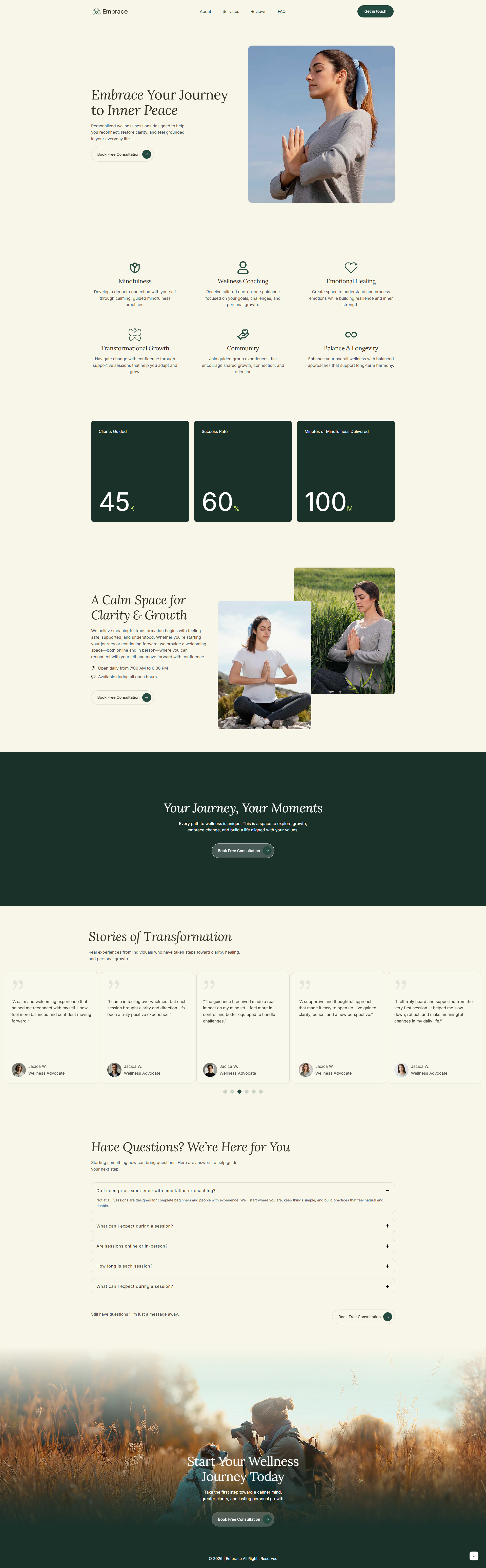 Embrace – Wellness & Coaching Landing Page health coach health coaching life coach wellness consultant wellness industry wellnesscoach