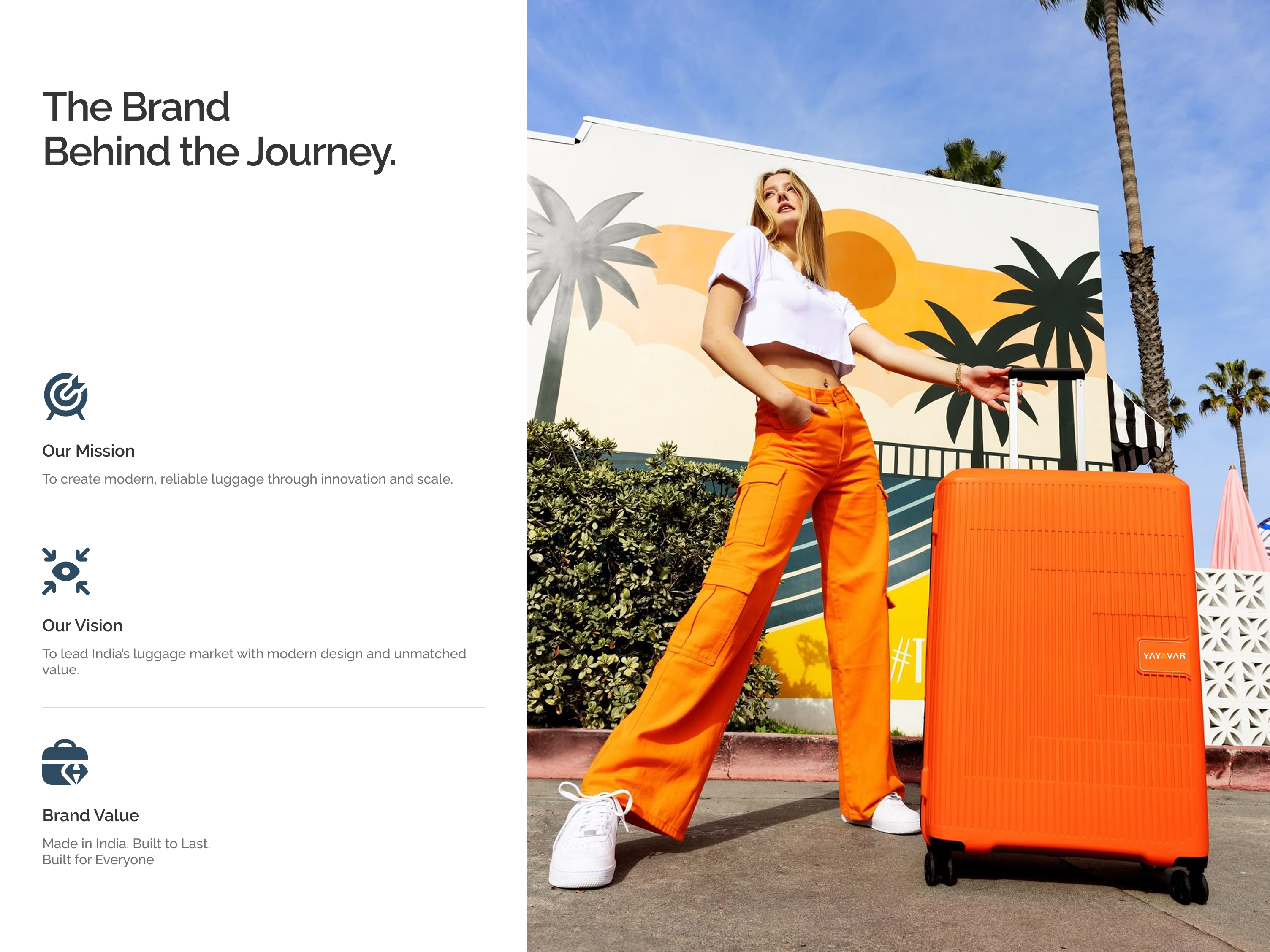 Yayavar - About Us Page UI Design about us page bags brand journey branding product purpose service travel uiux webdesign website ui design