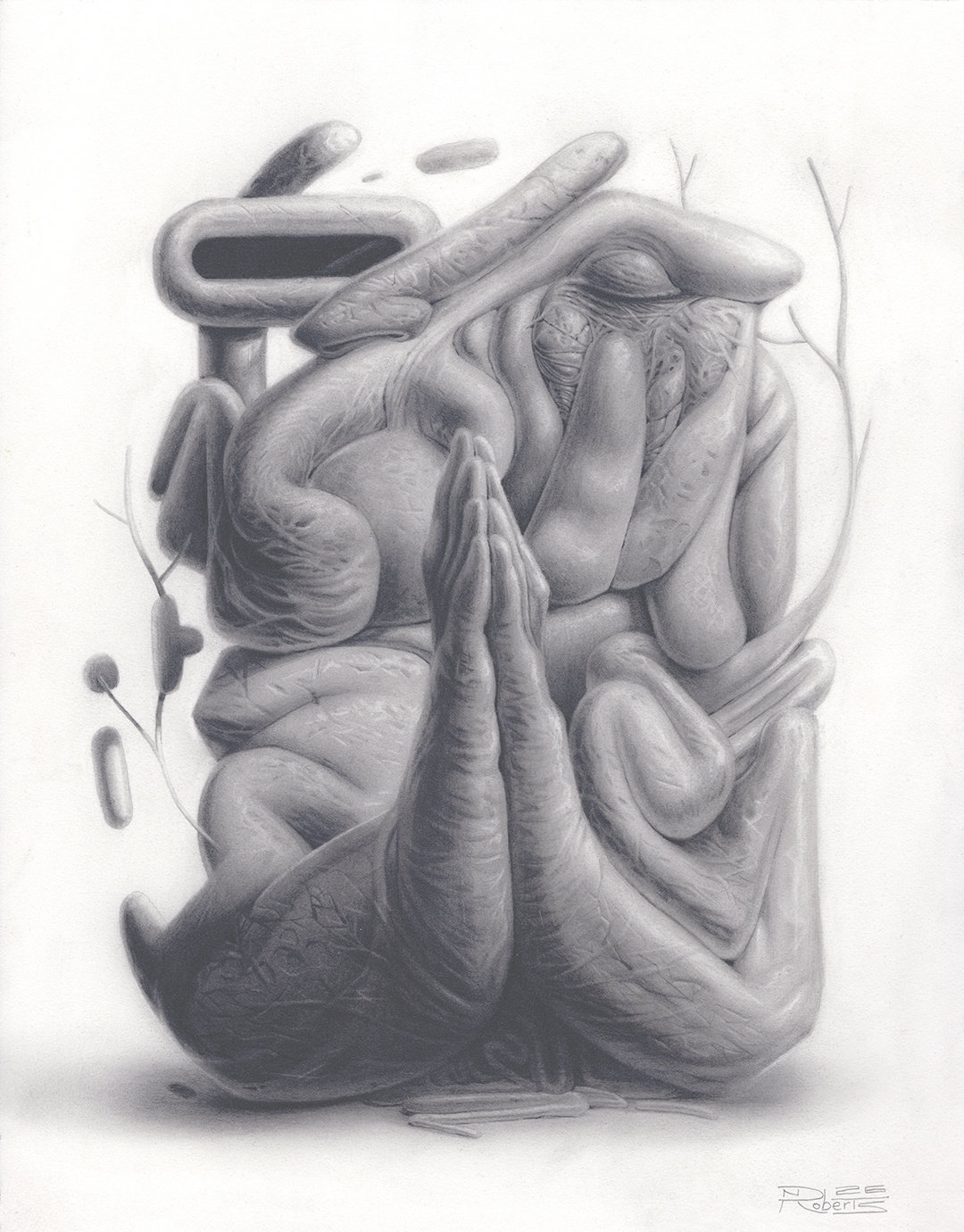 Prayer Stone alien angel art creature drawing fine art graphite grayscale hand drawn illustration monster prayer spiritual tonal traditional weird