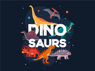 Poster with Dinosaurs animal art design dino dinosaur education flat design illustration poster prehistoric style vector