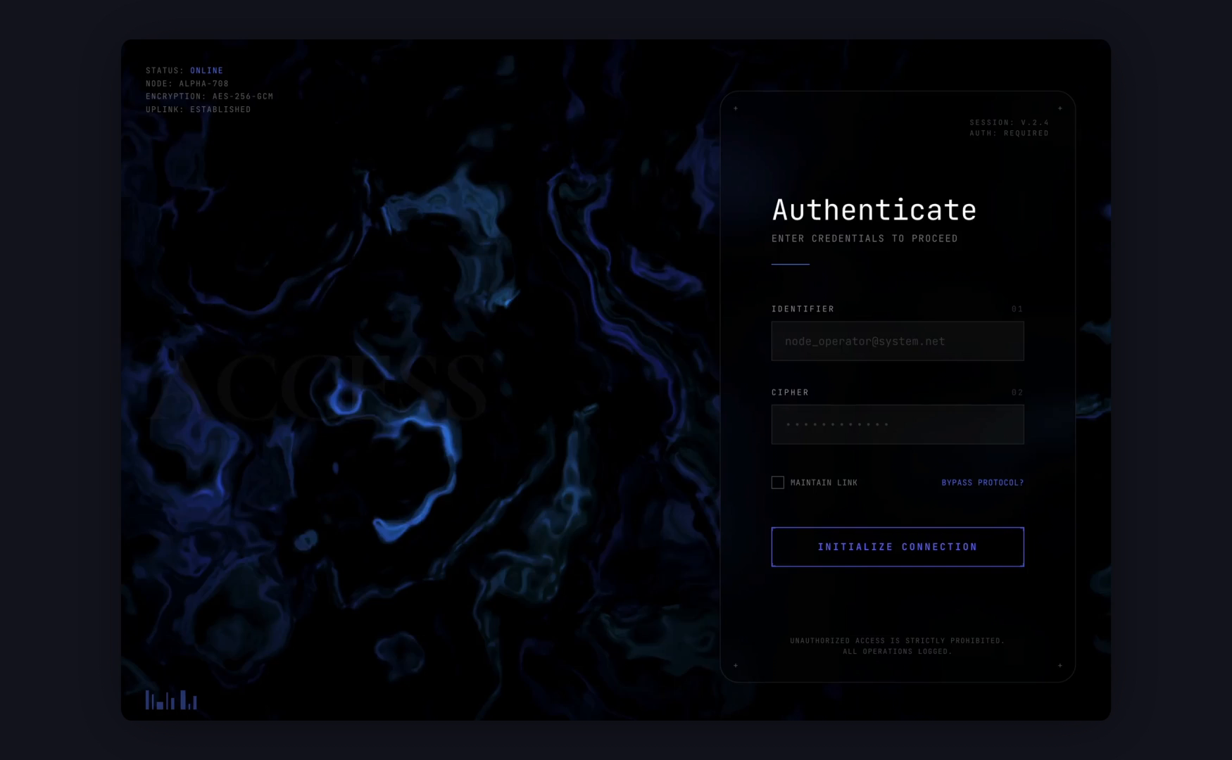 Example of WebGL Login Screen