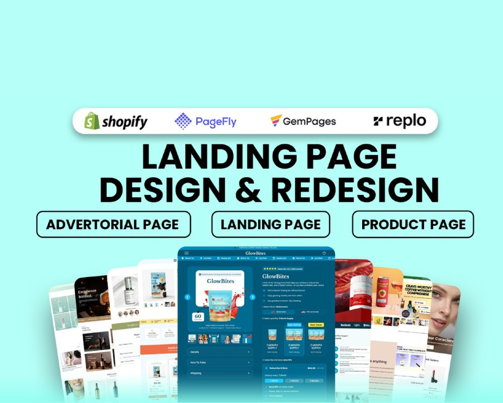 I will design Shopify landing page using Gempage, Replo, Pagefly design gempages landing page pagefly replo shopify shopify developer shopify landing page