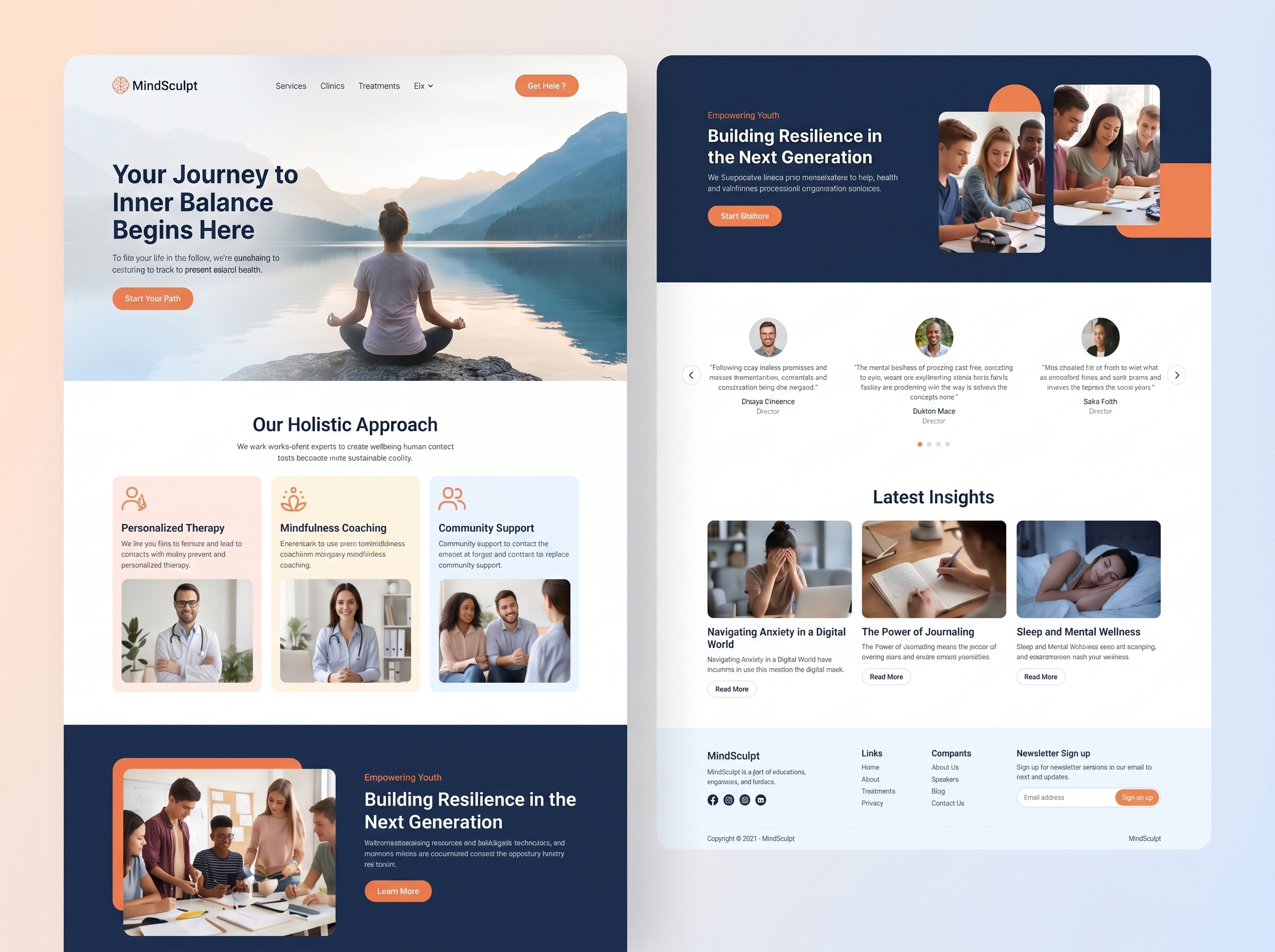MindSculpt - Mental Health & Wellness Landing Page clean layout clinic website health tech healthcare holistic health landing page landing page design medical ui mental health mental wellness mindfulness minimalist therapy ui uiux user interface web design web ui website wellness website