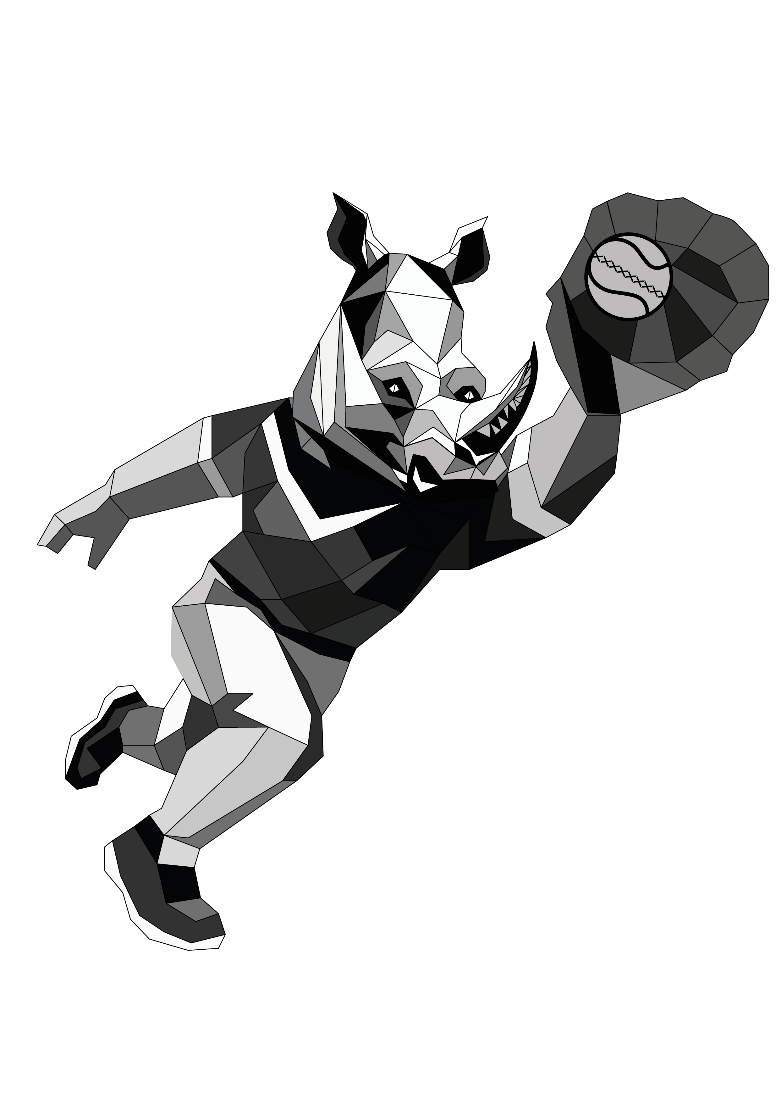 Rhino Ray Baseball Player Black abstract animal action pose angular art animal athlete baseball baseball lover baseball player black and white geometric hitting ball low poly mascot modern design monochrome pitcher polygon art rhino rhinoceros sports art sports mascot