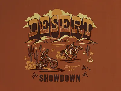 Desert Showdown arizona branding cowboy desert design dirt bike graphic design horse illustration illustration art logo moto race texture typography vector vintage western