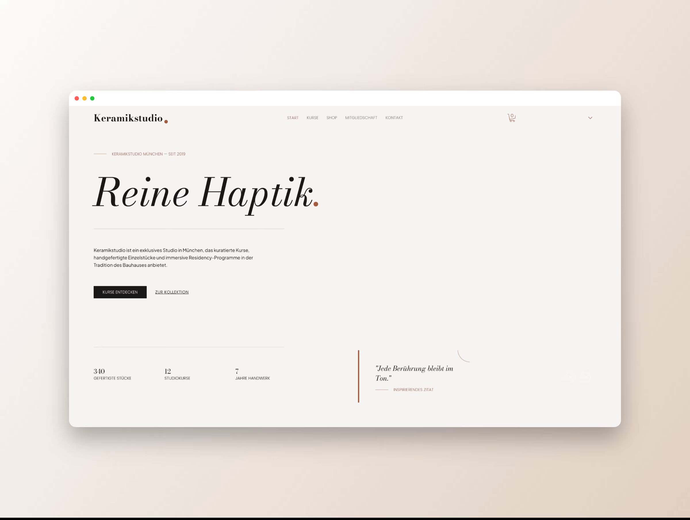 Keramikstudio – Simple Studio Web Design with eStore and Booking