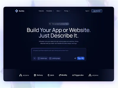 AI SaaS Landing Page UI Design | App & Website Builder ai design dark ui figma landing page product design saas startup ui design ux design web design