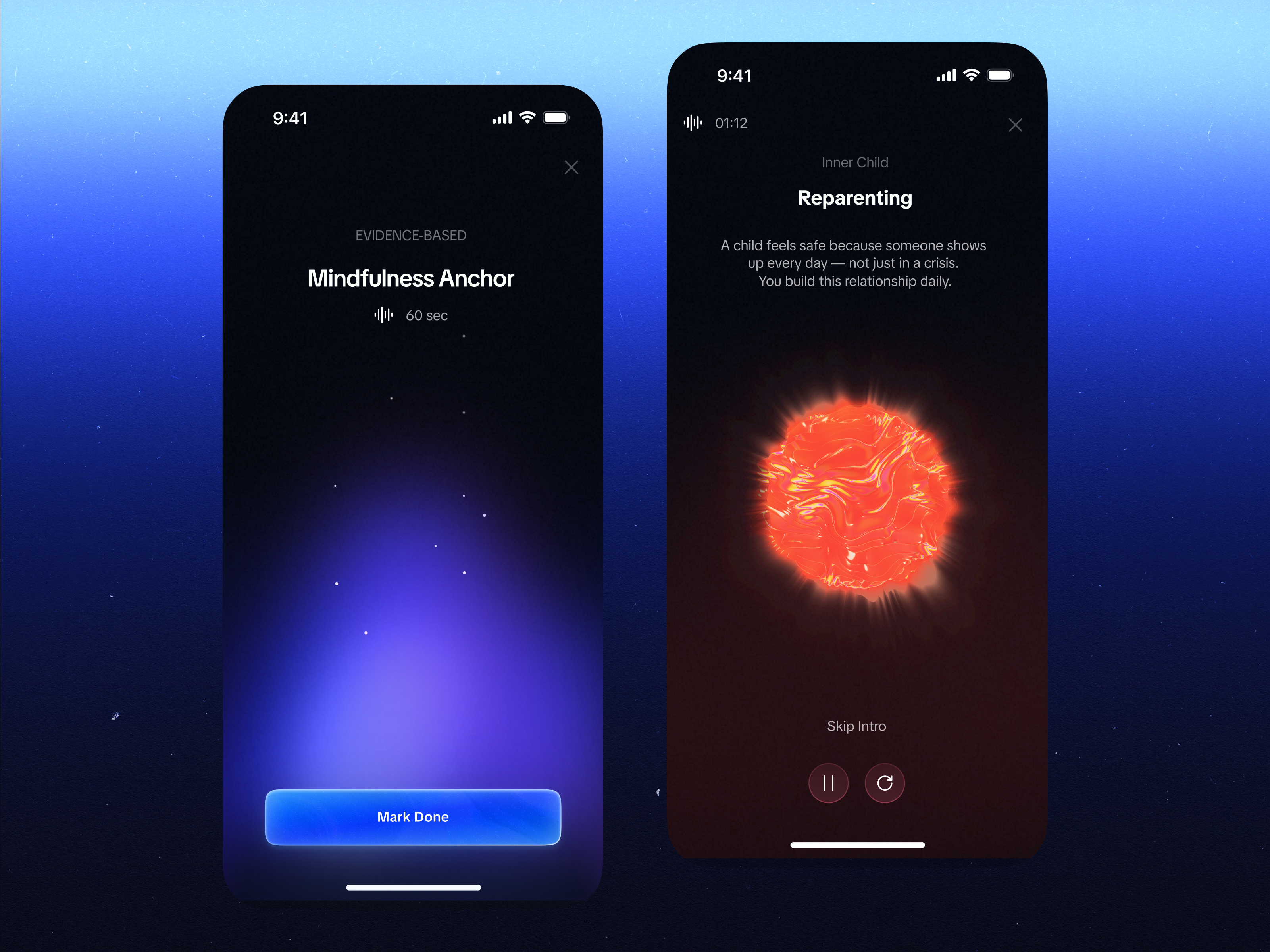 AI Wellness App UI Design | Mental Health & Meditation Mobile UX ai app ai product design fintech ui glassmorphism habit tracker ui healthcare app iphone app ui meditation ui mental health app mindfulness app neumorphism onboarding flow paywall design premium ui saas design self care app startup app startup ui ux flow wellness app