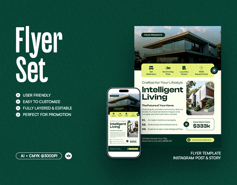 Real Estate Flyer design event flyer home house living promotional real estate smart solasome template