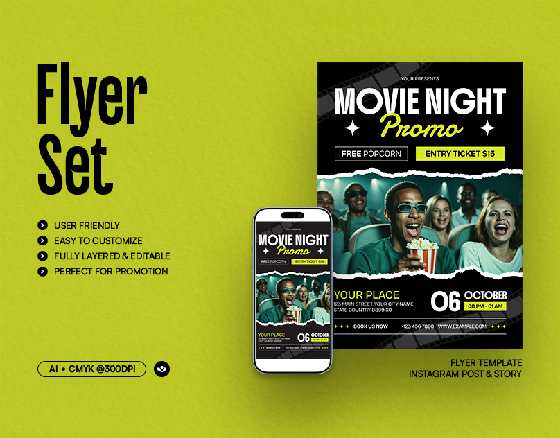 Movie Night Promo Flyer cinema design event flyer movie promotion solasome template