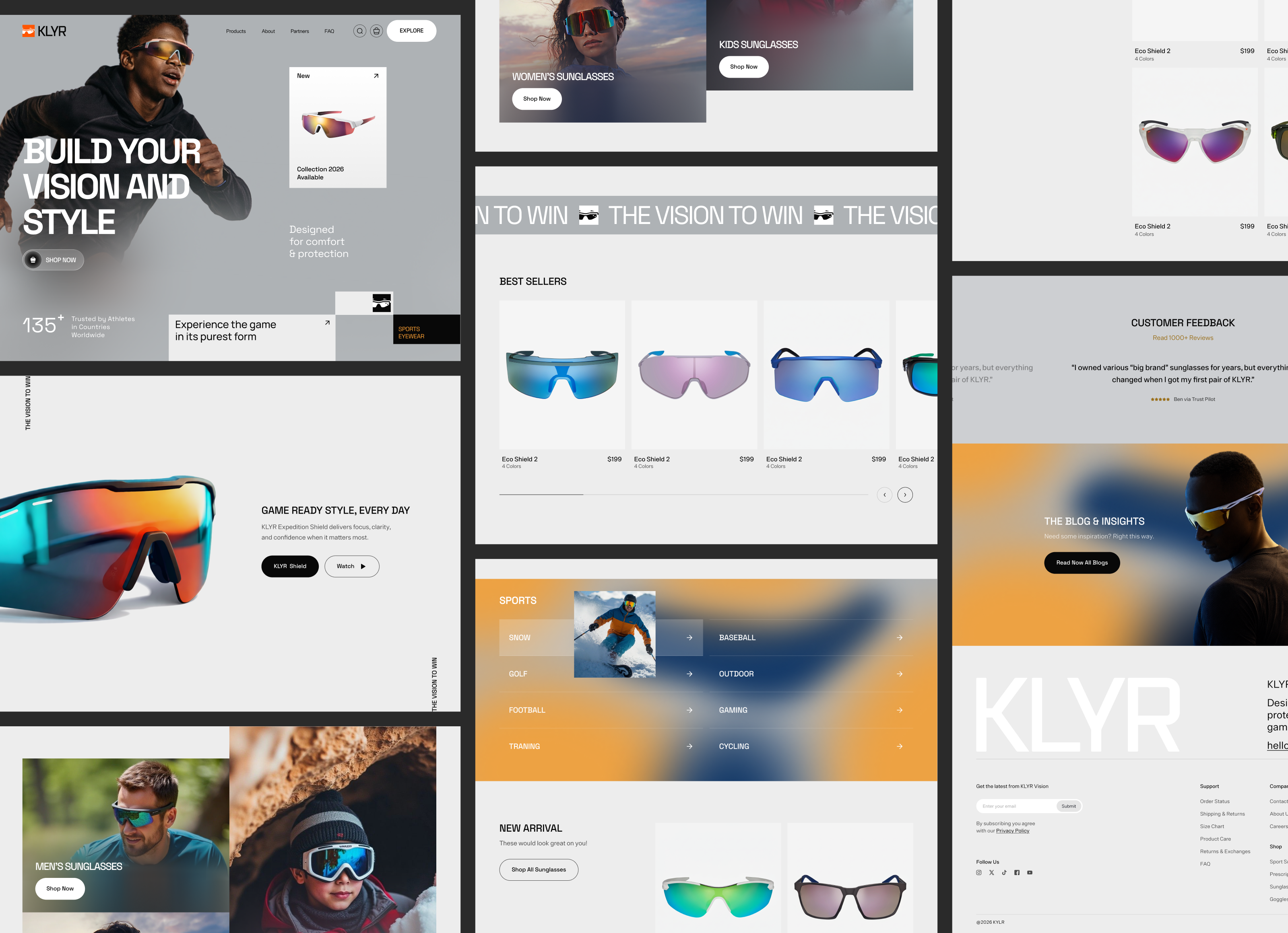 Website for a Sports Eyewear E-commerce Brand ✲ KLYR design e commerce interface landing product productdesign service sports eyewear startup ui uiux ux web website