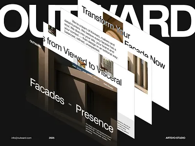 landing page for an architecture and interior studio bigtype black facade interior layout minimal typography ui website white