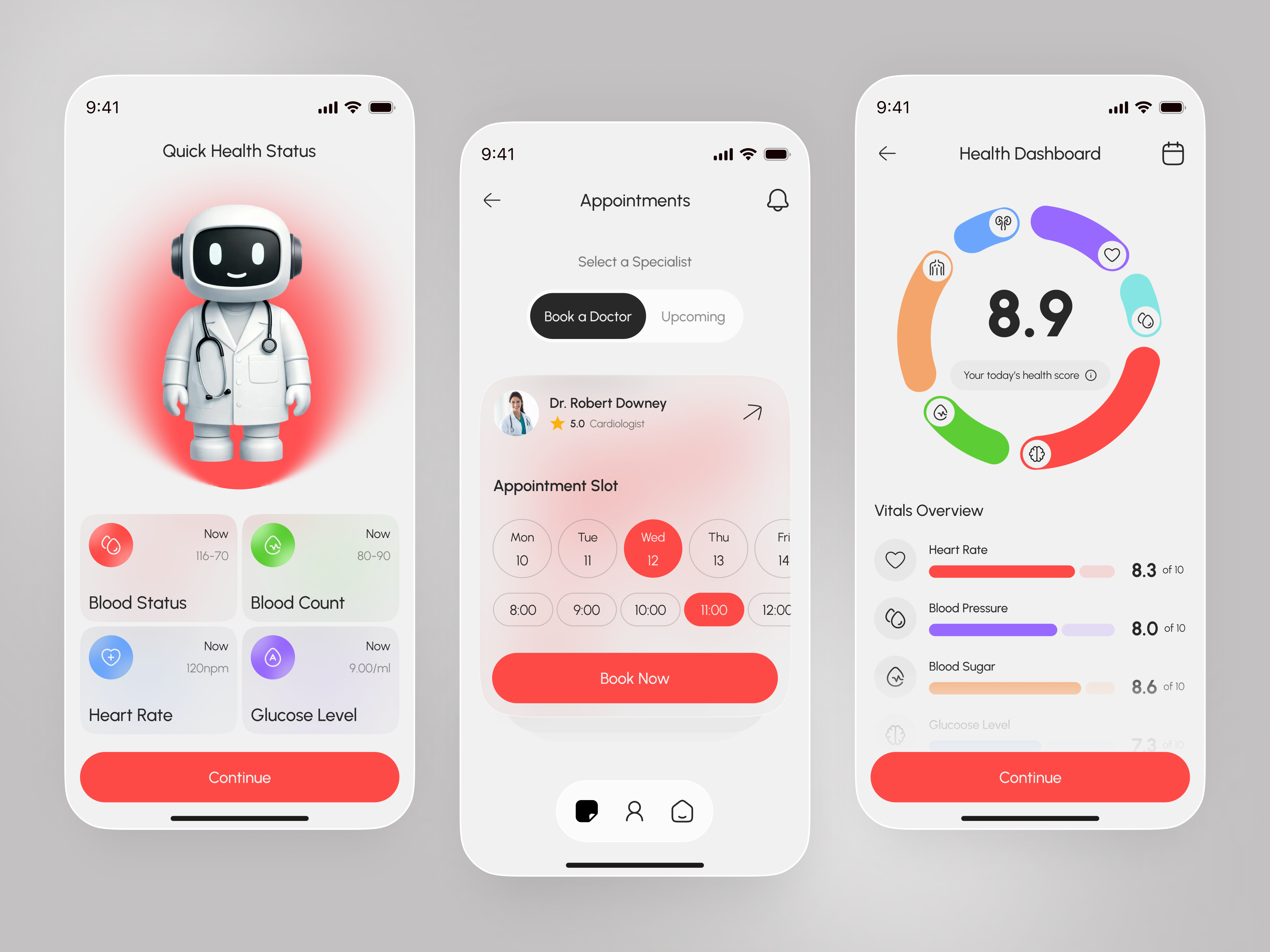 Medical Booking & Health Tracking App UI/UX Design appointment blood pressure app booking dashboard ui design doctor app doctor booking fitness app health app health monitoring healthcare heart rate tracker medical app mobile app mobile app design mobile ui uxui web wellness app