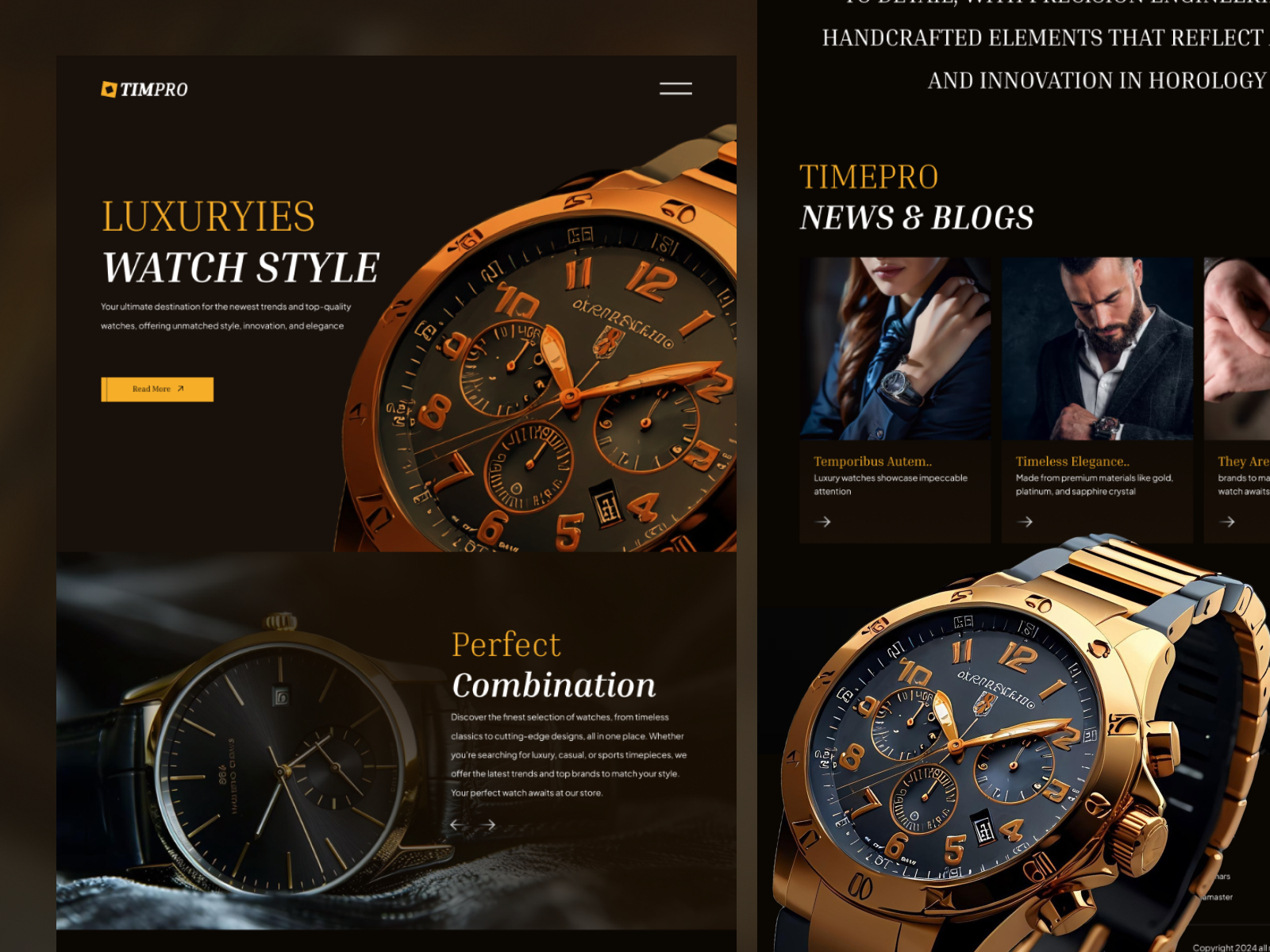 Luxury Watch Ecommerce Website - Timpro ai dark ecommerce fashion hero section landing page landing page design luxury online shopping shopify website techwitpro ui uiux design watch watch sell watch website webflwo design website wordpress