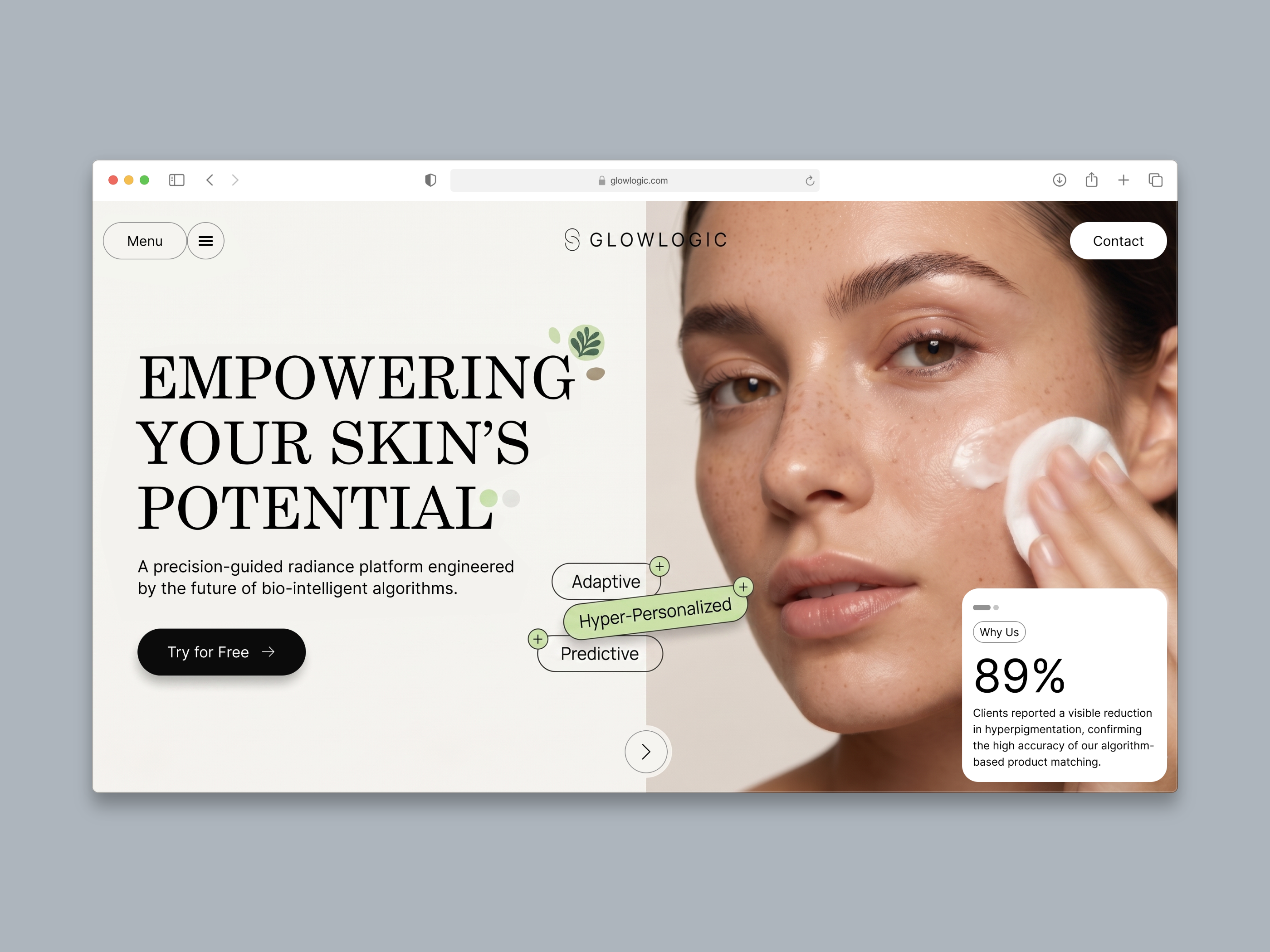 AI Skincare Website UIUX | Beauty Tech Landing Page ai skincare beauty website design interface landing page ui product service skincare website startup ui ux web