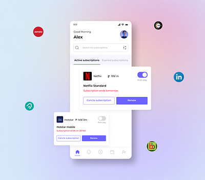 Subscription management app design figma illustration mobileapp ott subscription ui uidesign