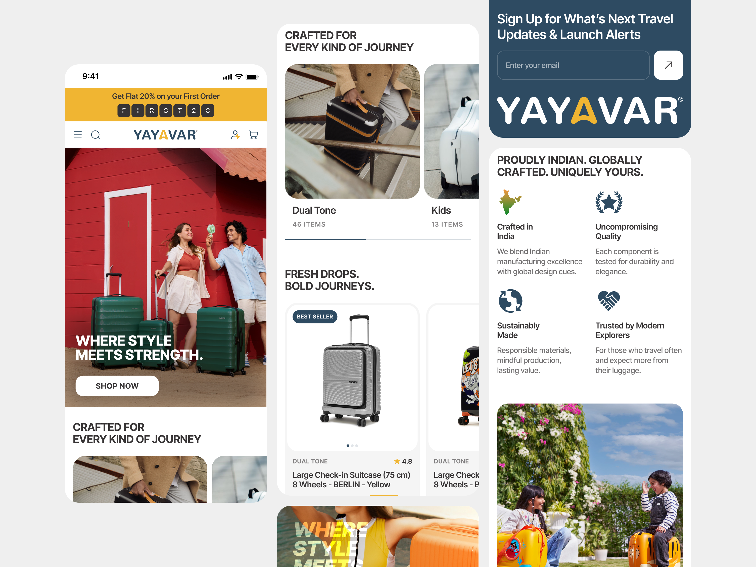Ecommerce Responsive UIUX bags ecommerce footer dsign home page landing page mobile first design mobile ui design product page responsive travel bags uiux webdevelopment