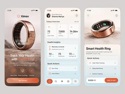 AI Powered smart Health Ring Mobile App Design ai app app design b2b crm dashboard health health tracking healthcare interface mobile mobile app saas smart ring software ui design ux design ux ui wellness