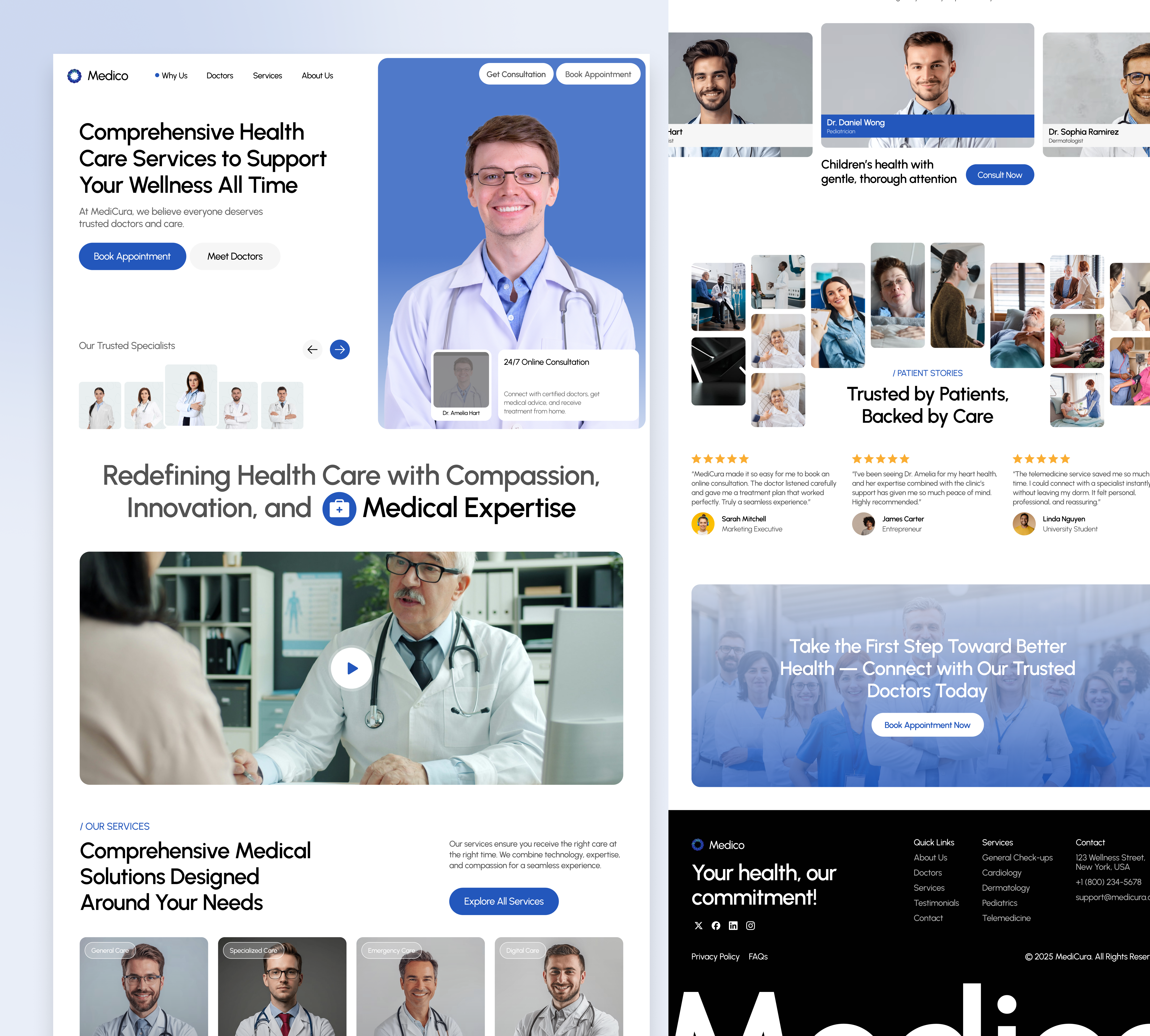 Medico – A Modern Healthcare Website creativedesign designinspiration figma healthcaredesign portfolio productdesign uidesign uiux userexperience uxdesign webapp webdesign