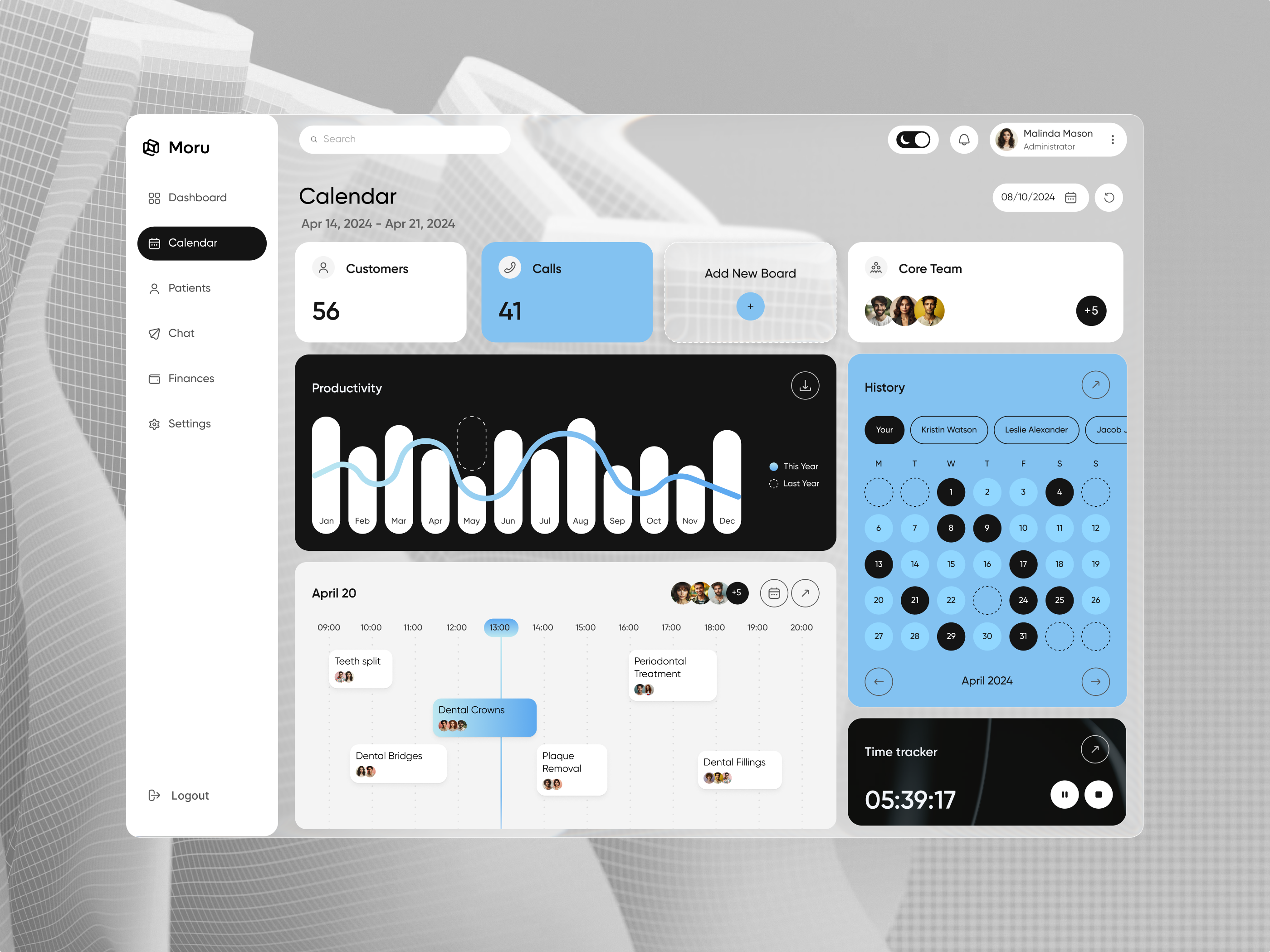 Dental CRM — Patient Management Mobile & Web UI adminpanel appointmentapp blueui calendarui clinicapp crmdesign dashboard dentalapp healthapp healthcare healthtech lightui medicalapp mobileapp mobileui patientmanagement productdesign saasdesign uxdesign webdesign