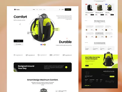 Bagify — Smart Backpack E-commerce Landing Page begecommerswebsite designinspiration dribbble ecommerce figmadesign landingpage minimaldesign nukta nuktasolutions productdesign productwebstie shopdesign shopify shopifylandingpage shopifywebsite uidesign uiux uiuxdesign uxdesign webdesign