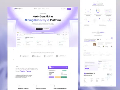 Gen Alpha — AI Drug Discovery SaaS Landing Page aidesign aisaas b2bdesign dashboardui datavisualization digitalproductdesign drugdiscovery enterprisesaas healthtech medtech modernwebdesign nukta nuktasolutions productdesign saasdesign saaslandingpage startupdesign techwebsite uxdesign webdesignservices
