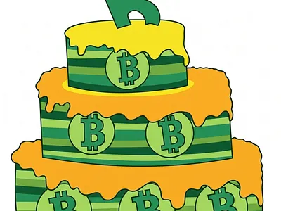 Bitcoin Birthday Cake bitcoin cake cartoon crypto cryptocurrency cute dreamlike fantasy food game design graphic design graphic novel illustration kawaii product design psychedelic socioeconomic storytelling trippy worldbuilding
