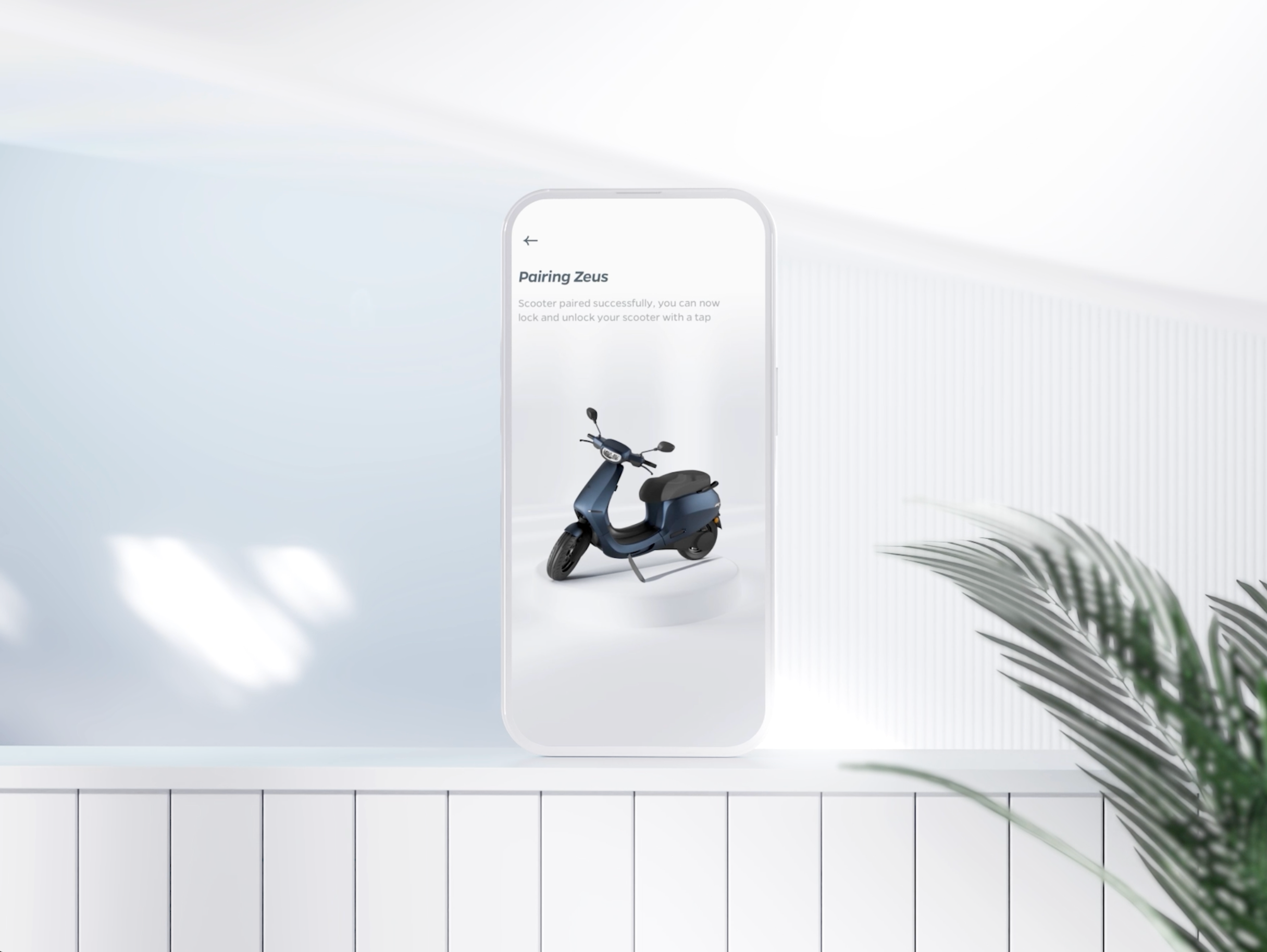 A Hyper-Realistic Pairing Experience 3d android animation app automotive bluetooth design electric hmi interaction ios minimal mobile motion graphics scooter skeumorphism ui