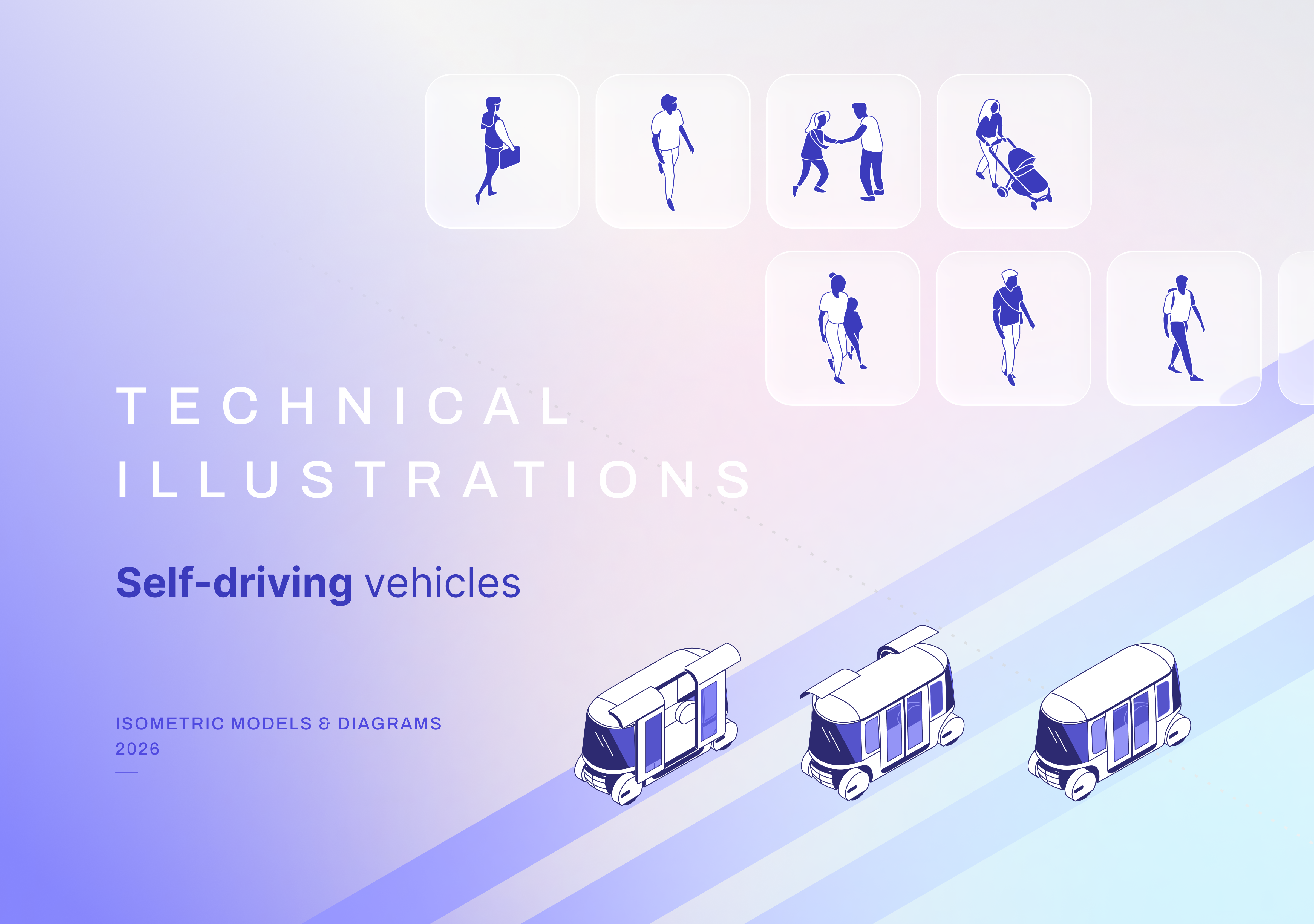 Isometric Illustrations - Custom diagrams for self-driving cars 3d 3d model autonomous blueprint commuting diagram helping user illustration illustrator isometric modern planet public public service storytelling technical technical drawing technical illustration travelling user friendly