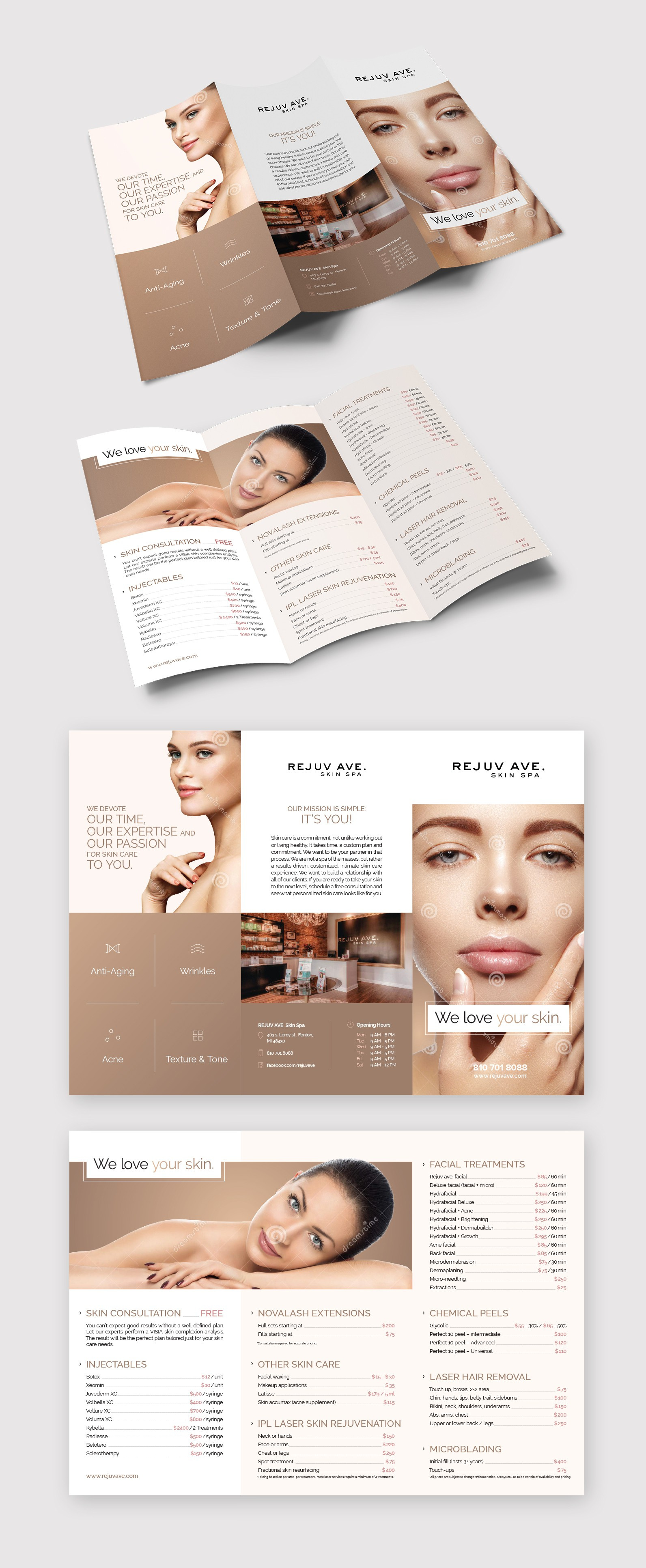 Luxury Trifold Brochure Design | Beauty & Skincare Menu Layout beautygraphicdesign luxuryspadesign medspamarketing skincarebrochuredesign trifoldmenudesign