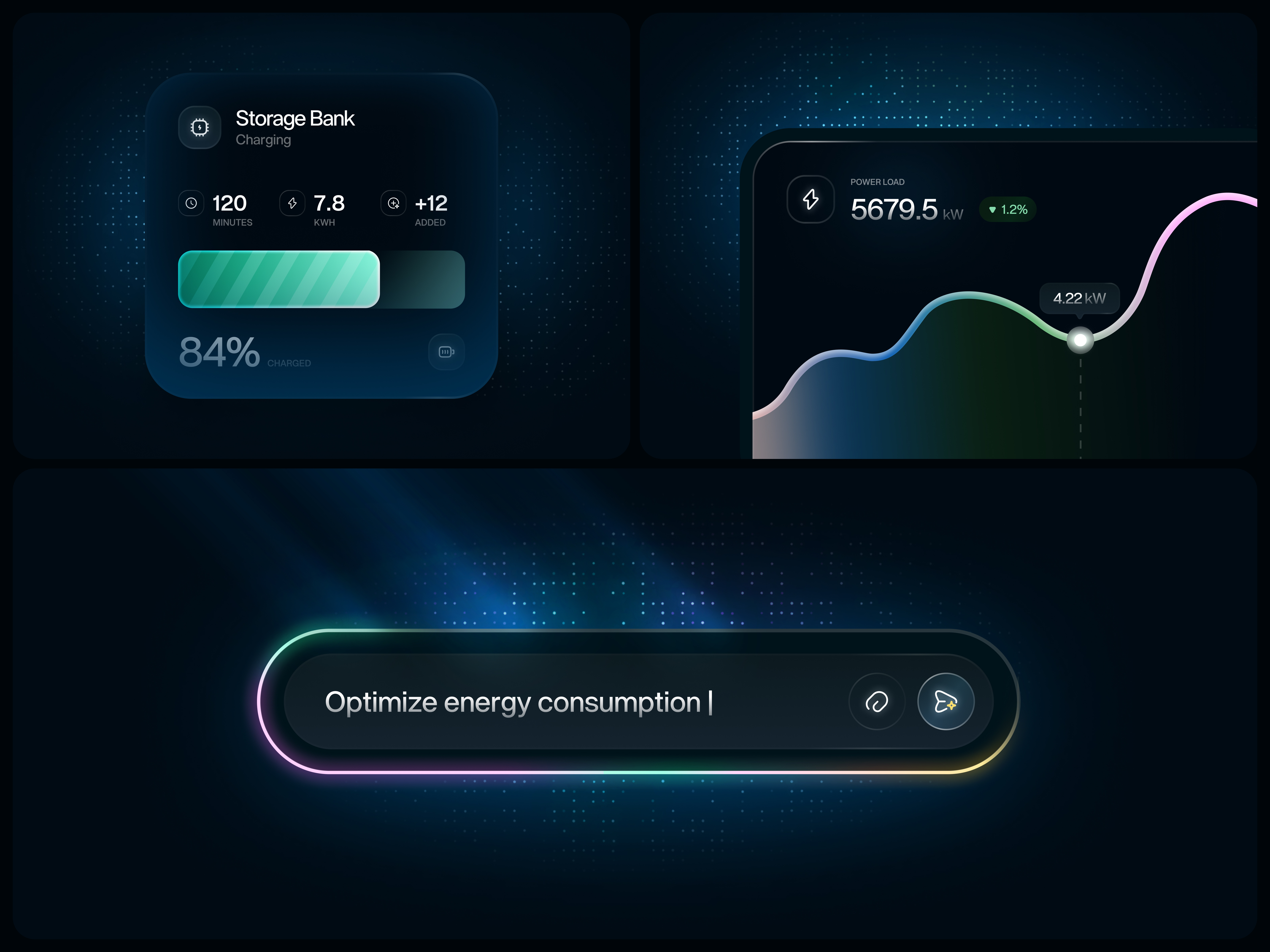Energy OS, AI Optimization Dashboard ai ai assistant analytics dark ui dashboard dashboard ui data visualization energy energy dashboard energy management energy storage glassmorphism product design saas smart energy ui user interface ux web app web design