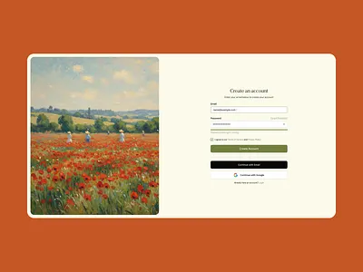 Art Gallery web app orange / Sign up screen app design typography ui ux