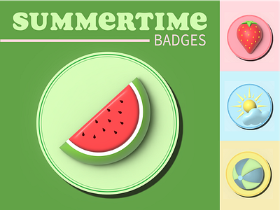 Summertime Badges 3d aidailychallenge badges fruits icons inflate perspective summer