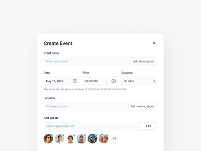 Create Event Modal clean create event create task date duration event event form figma form meeting multi select planning project reminder schedule select selection sergushkin time