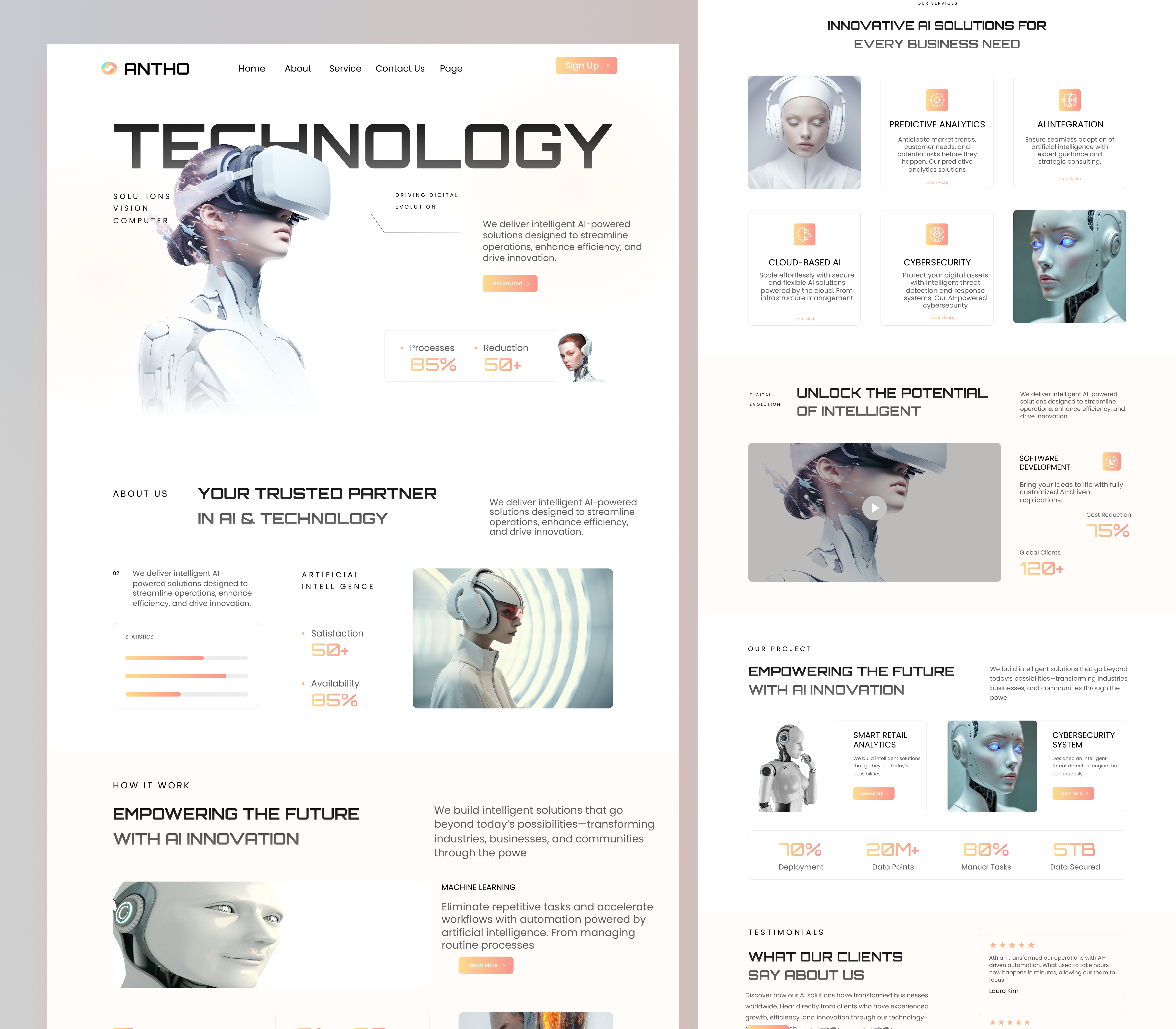 A modern and futuristic AI Technology website ai designinspiration dribbble landingpage productdesign uidesign uiux uxdesign webdesign