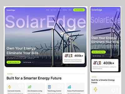 Modern Solar Energy Landing Page clean design interface landing page minimal modern solar solar energy solar power startup turbine ui ux web design website wind turbine
