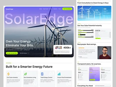 Modern Solar Energy Landing Page clean design interface landing page minimal modern solar solar energy solar power startup turbine ui ux web design website wind turbine
