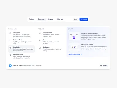 Mega menu for SeamlessAI clean design mega menu menu design minimal modern ui ux website