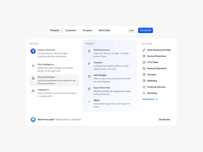 Mega menu for SeamlessAI clean design mega menu menu minimal modern ui ux website