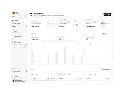 Dashboard design for Lightdash clean design minimal modern product product design ui ux web app