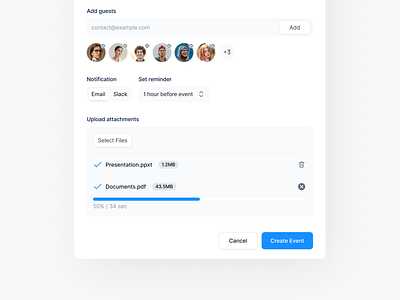 Create Event Forms analytics clear components date format date picker design dropdown include time interface notion product design profile remind reminders search sergushkin settings timezone ui ux