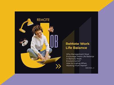 Remote job article banner distant work figma freelance freelancer girl with laptop graphic design life balance notebook online work photoshop remote job ui design working from home young women